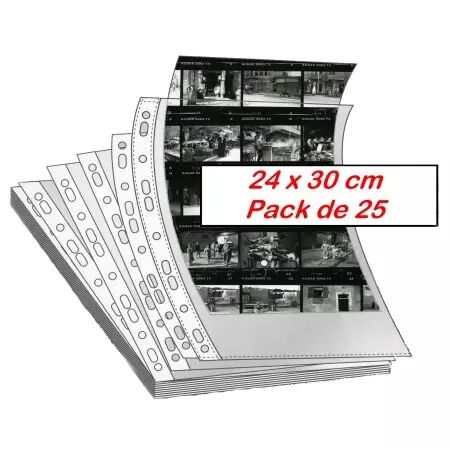 Feuillets perfor�s 24x30 cm pour planche contact - Pack de 25